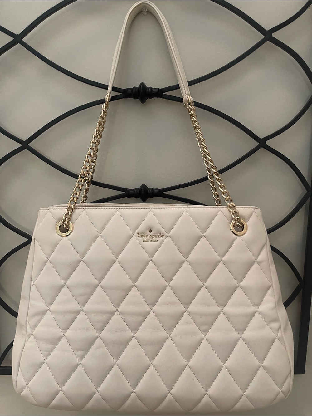 kate spade Quilted Cream Tote with Gold Chain